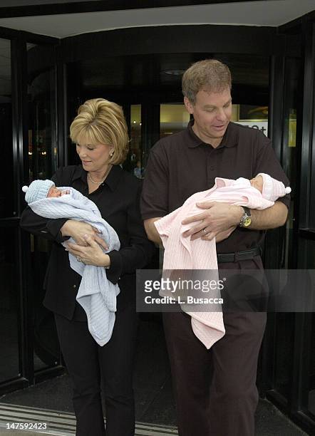 Joan Lunden and husband Jeff Konigsberg leave Good Samaritin Hospital with their new born twins Kate Elizabeth and Max Aaron