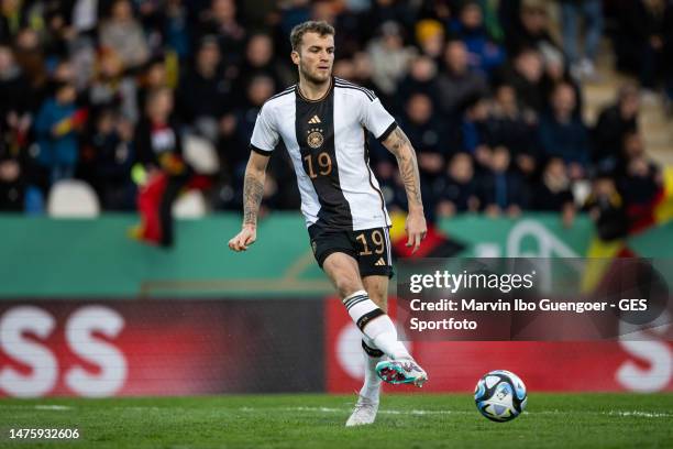 Louis Jordan Beyer of Germany controls the ball at PSD Bank Arena on March 24, 2023 in Frankfurt am Main, Germany.