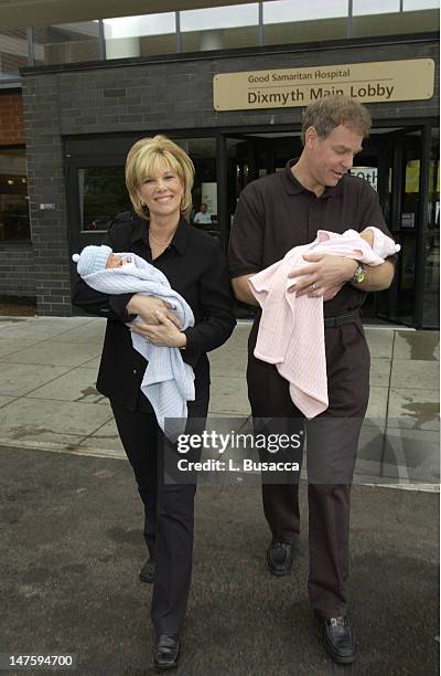 Joan Lunden and husband Jeff Konigsberg leave Good Samaritin Hospital with their new born twins Kate Elizabeth and Max Aaron