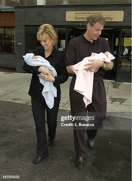 Joan Lunden and husband Jeff Konigsberg leave Good Samaritin Hospital with their new born twins Kate Elizabeth and Max Aaron