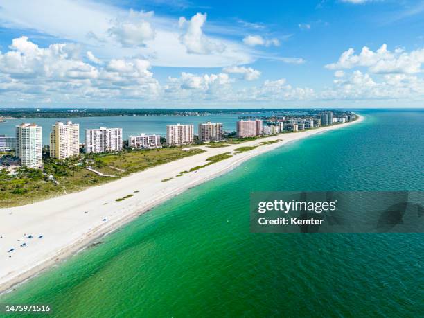 aerial view of an nearly empty beach - headland stockfoto's en -beelden