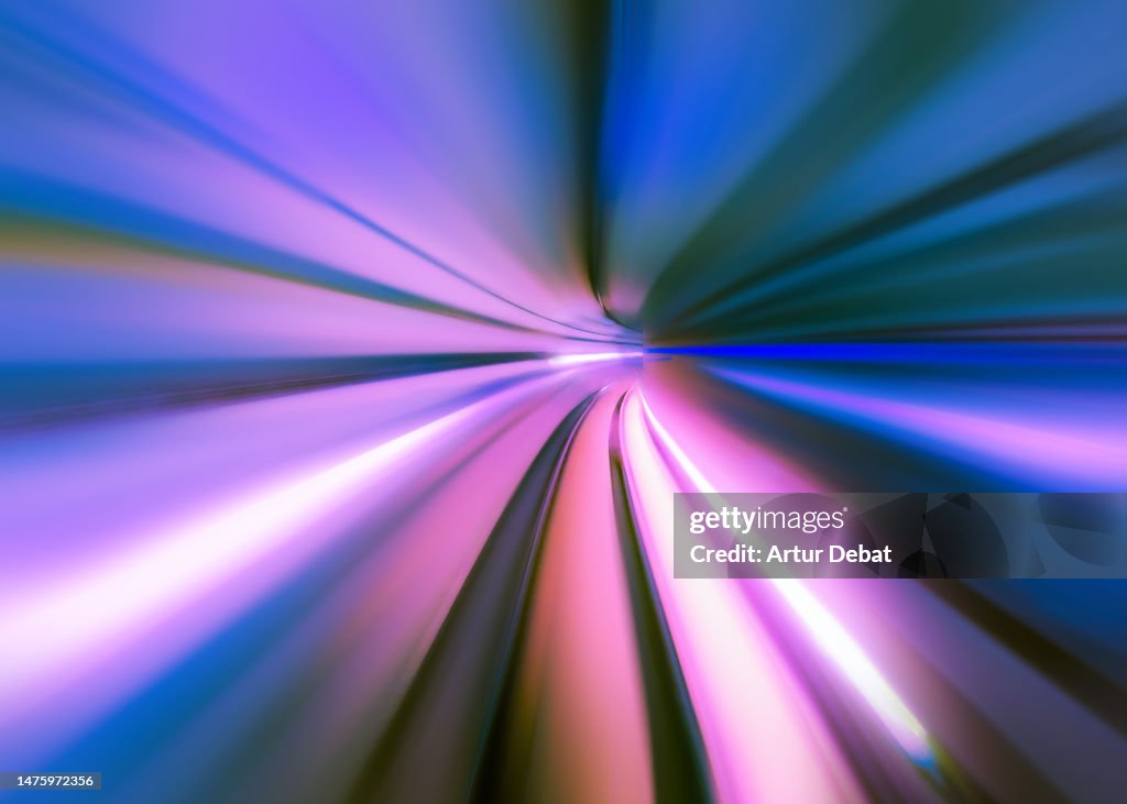 Extreme motion inside tunnel with light trail effect and diminishing perspective.