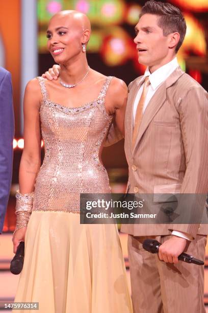 Sharon Battiste and Christian Polanc are seen on stage during the fifth "Let's Dance" show at MMC Studios on March 24, 2023 in Cologne, Germany.