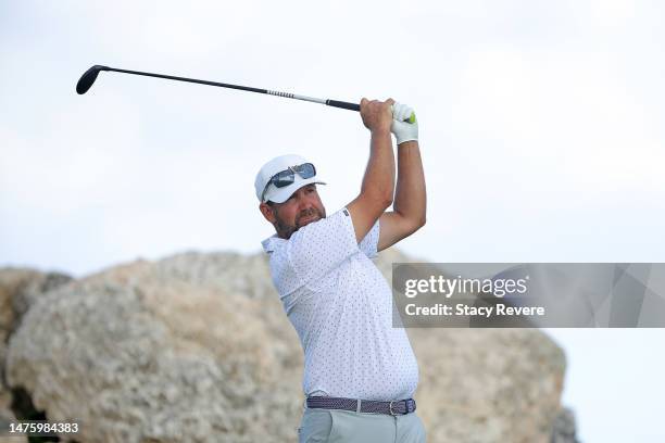 Erik Compton of the United States plays his shot from the eighth tee during the second round of the Corales Puntacana Championship at Puntacana...