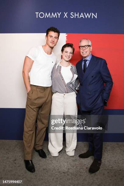 Shawn Mendes, Bebe Vio and Tommy Hilfiger attend the Tommy X Shawn - The "Classics Reborn" global activation on March 24, 2023 in Milan, Italy.