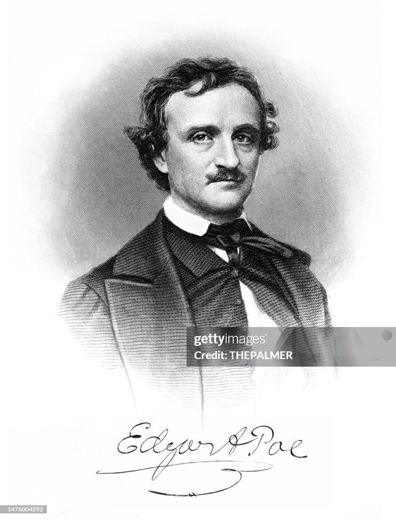 Edgar Allan Poe and signature engraving 1857