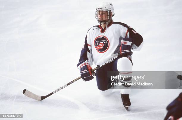 Angela Ruggiero of the USA plays in the gold medal match against Canada during the Women's Ice Hockey tournament of the 1998 Winter Olympics on...