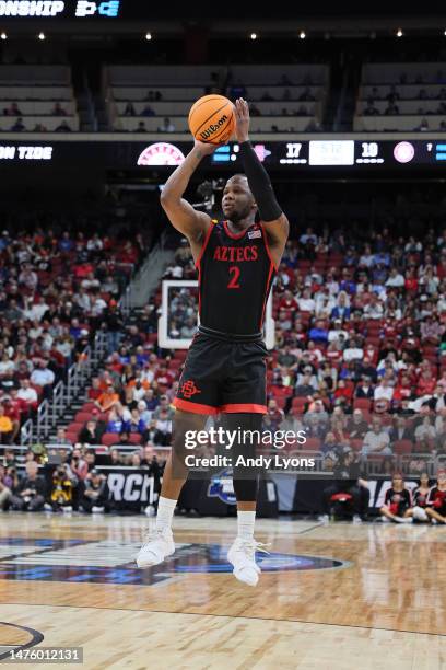 Adam Seiko of the San Diego State Aztecs shoots against the Alabama Crimson Tide during the first half in the Sweet 16 round of the NCAA Men's...