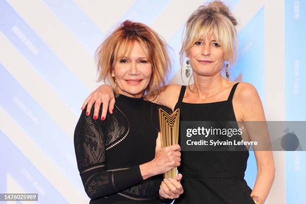 Best actress award winner Clementine Celarie and a guest are seen during the closing ceremony during the Series Mania Festival 2023 on March 24, 2023...