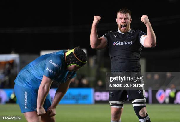 Falcons player Callum Chick celebrates during the Gallagher Premiership Rugby match between Newcastle Falcons and Gloucester Rugby at Kingston Park...