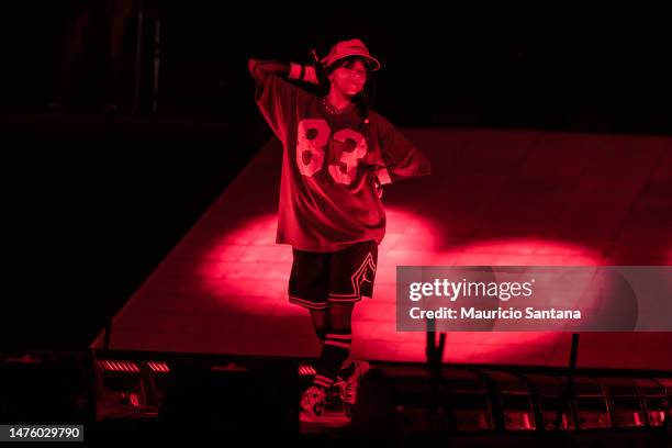 Billie Eilish performs live on stage during day one of Lollapalooza Brazil at Autodromo de Interlagos on March 24, 2023 in Sao Paulo, Brazil.