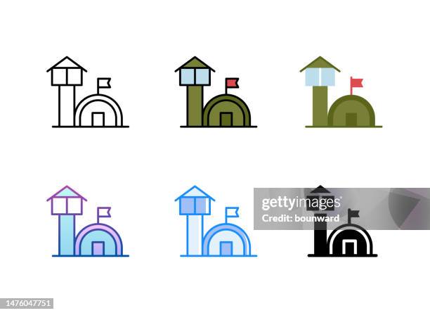 military base icon. 6 different styles. editable stroke. - army barracks stock illustrations