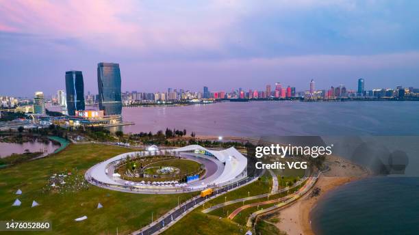 People enjoy a piano concert at 'Sky Mountain', which is Haikou Bay Public Pavilion No. 6 Station, on March 24, 2023 in Haikou, Hainan Province of...