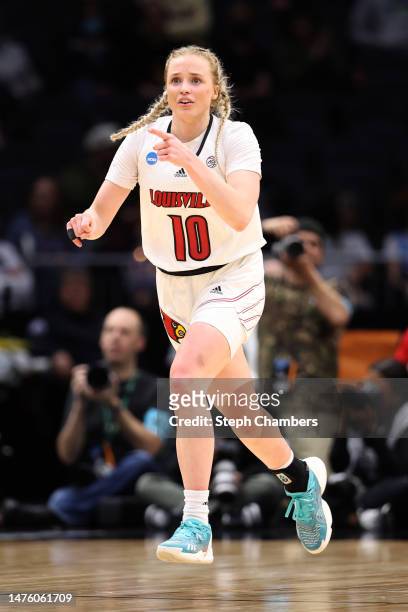 Hailey Van Lith of the Louisville Cardinals reacts during the third quarter of the game against the Ole Miss Rebels in the Sweet 16 round of the NCAA...