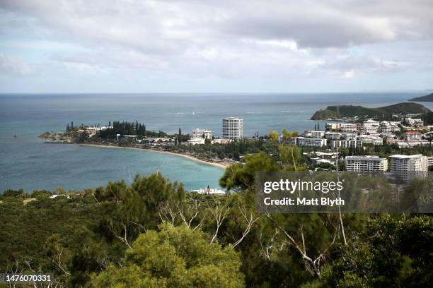 Anse Vata Bay is seen from Canons du Ouen Toro on February 27, 2023 in Noumea, New Caledonia. Noumea is the largest city and the capital of New...