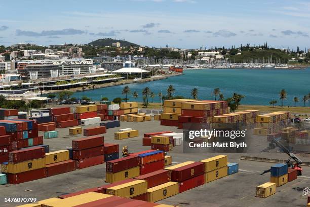 Port Autonome de Nouméa container terminal is seen on February 27, 2023 in Noumea, New Caledonia. Noumea is the largest city and the capital of New...