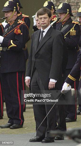 Prime Minister of the Netherlands, Balkenende, waits to leave the Nieuwe Kerk after the funeral of Prince Claus October 15, 2002 in Delft,...