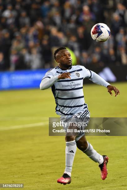 Willy Agada of Sporting Kansas City with the ball during a game between Los Angeles Galaxy and Sporting Kansas City at Children's Mercy Park on March...