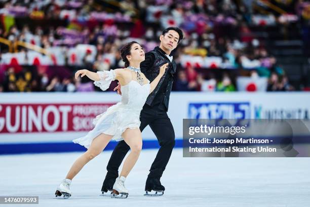 Kana Muramoto and Daisuke Takahashi of Japan compete in the Ice Dance Free Dance during the ISU World Figure Skating Championships at Saitama Super...