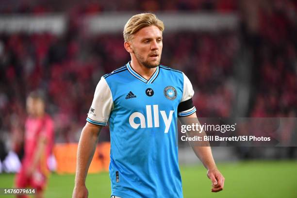 Kamil Jozwiak of Charlotte FC during a game between Charlotte FC and St. Louis City SC at CITYPARK on March 4, 2023 in St. Louis, Missouri.