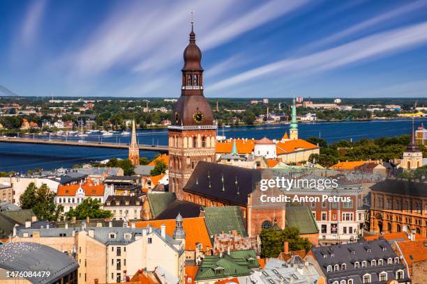 view of old riga from the st. peter's church,riga, latvia - riga latvia old town bildbanksfoton och bilder