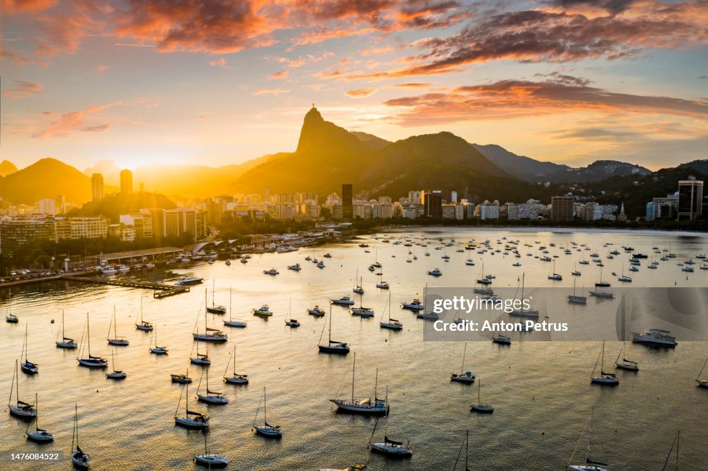Rio de Janeiro at sunset, Brazil. Yachts at sunset