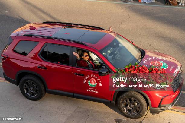 Honda CR-V roll down Colorado Blvd. At the beginning of the parade at 134th Tournament of Roses Parade presented by Honda on January 2, 2023 in...