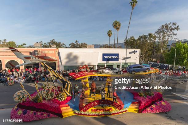 Parade float travels Colorado Blvd at 134th Tournament of Roses Parade presented by Honda on January 2, 2023 in Pasadena, California.