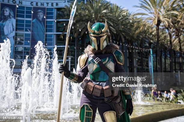 Cosplayer dressed in a Loki/Mandalorian mashup poses on Day 1 of WonderCon 2023 at Anaheim Convention Center on March 24, 2023 in Anaheim, California.