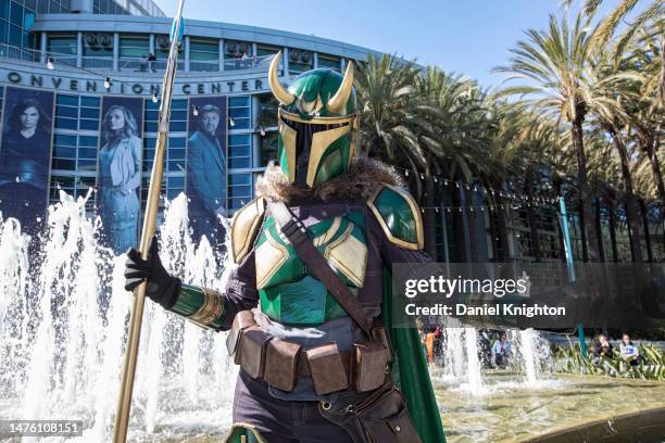 Cosplayer dressed in a Loki/Mandalorian mashup poses on Day 1 of WonderCon 2023 at Anaheim Convention Center on March 24, 2023 in Anaheim, California.