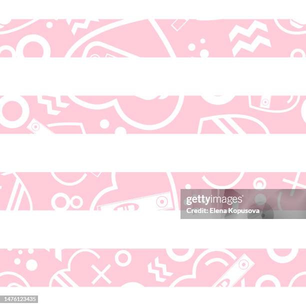 coming soon concept in flat style. seamless creative colored background with icons with positive pregnancy test in hearts on abstract colored striped background. - test preparation stock illustrations