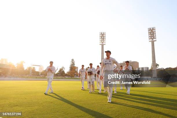 Western Australia walk of the field after the day's play during the Sheffield Shield Final match between Western Australia and Victoria at WACA, on...