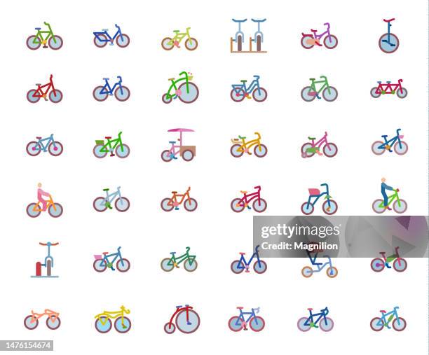 bicycle icons set - essential services icons stock illustrations
