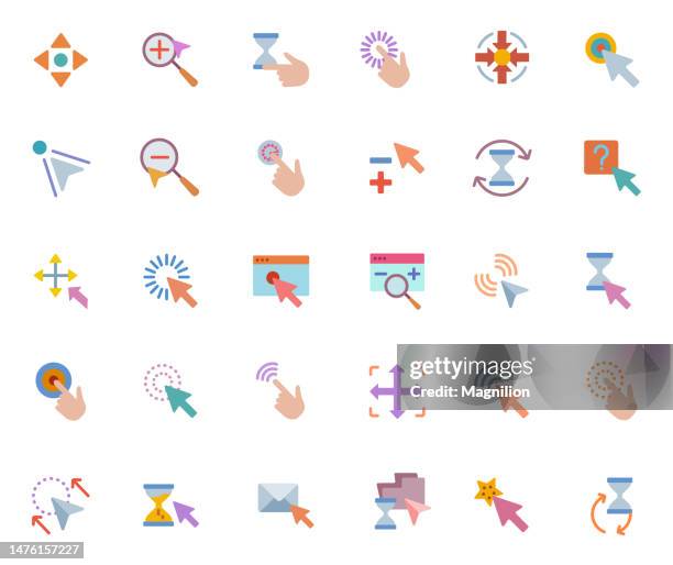 stockillustraties, clipart, cartoons en iconen met interaction elements, cursors, mouse pointers flat icons set - tapping points