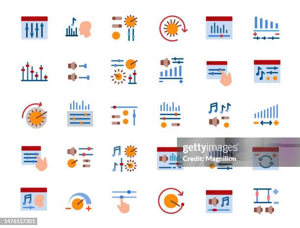 volume control flat icons set - volume knob stock illustrations