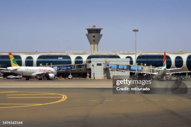 aircraft at the main terminal, blaise diagne international airport, dakar airport, senegal - dakar stockfoto's en -beelden