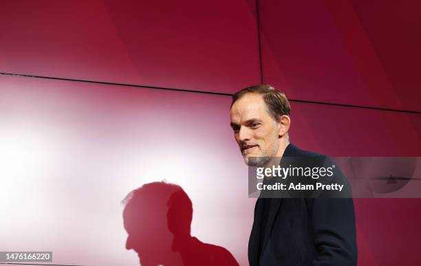 Newly signed head coach Thomas Tuchel of Bayern Munich during a press conference to announce the new signing of a head coach at Allianz Arena on...