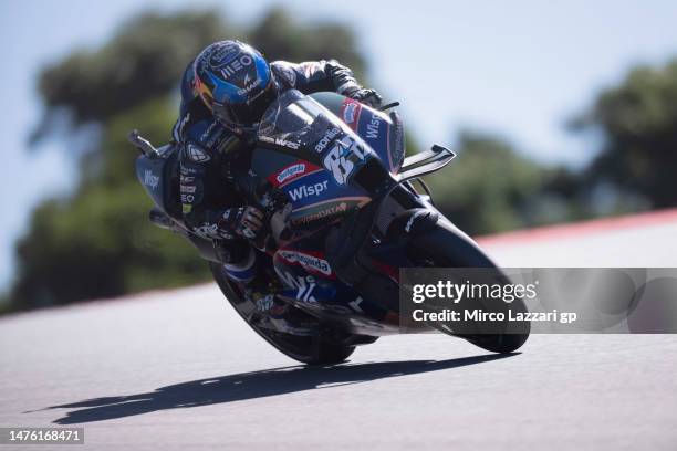 Miguel Oliveira of Portugal and Cryptodata RNF MotoGP Team rounds the bend during the MotoGP Of Portugal - Qualifying at Autodromo do Algarve on...