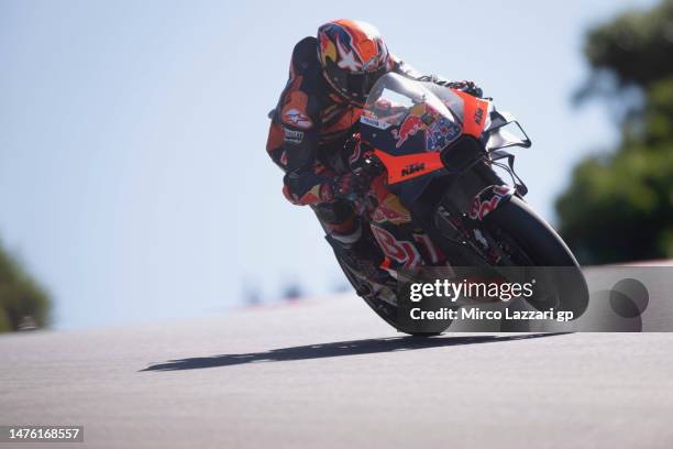 Jack Miller of Australia and Bull KTM Factory Racing lifts the front wheel during the MotoGP Of Portugal - Qualifying at Autodromo do Algarve on...