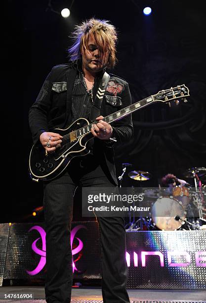 Joe Garvey of Hinder perform at Madison Square Garden on March 16, 2009 in New York City.