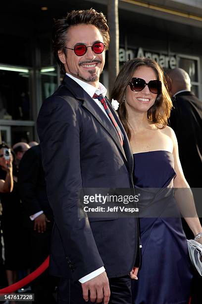 Executive producer Susan Downey and actor Robert Downey Jr. Arrive at the "Iron Man 2" World Premiere at El Capitan Theatre on April 26, 2010 in...