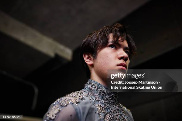 Shoma Uno of Japan prepares ahead of the Men's Free Skating during the ISU World Figure Skating Championships at Saitama Super Arena on March 25,...