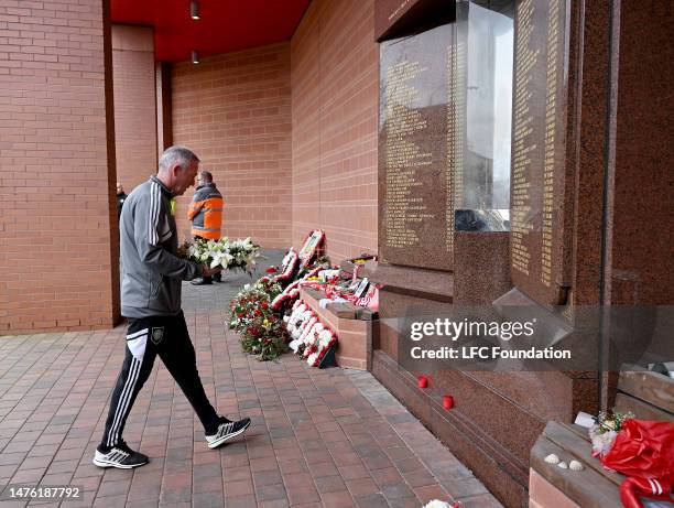 Celtic VIP's and Sir Kenny Dalglish lay a wreath to show respect for the 97 fans who lost their lives at the Hillsborough disaster before the...