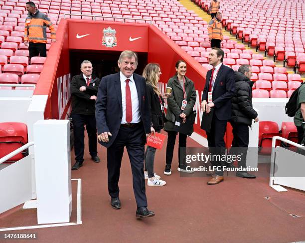 Sir Kenny Dalglish checking out the pitch before the Liverpool Legends v Celtic Legends friendly match at Anfield on March 25, 2023 in Liverpool,...