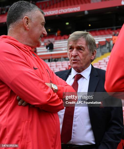 John Alderidge and Kenny Daglish at Anfield on March 25, 2023 in Liverpool, England.