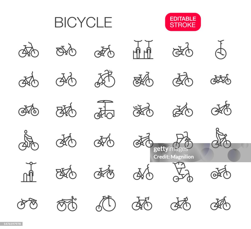 Fahrradlinie Icons Set Bearbeitbarer Strich