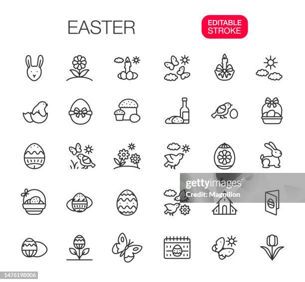 easter line icons set editable stroke - bunny ears stock illustrations