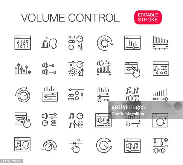 ilustrações de stock, clip art, desenhos animados e ícones de volume control line icons set editable stroke - equipamento de som