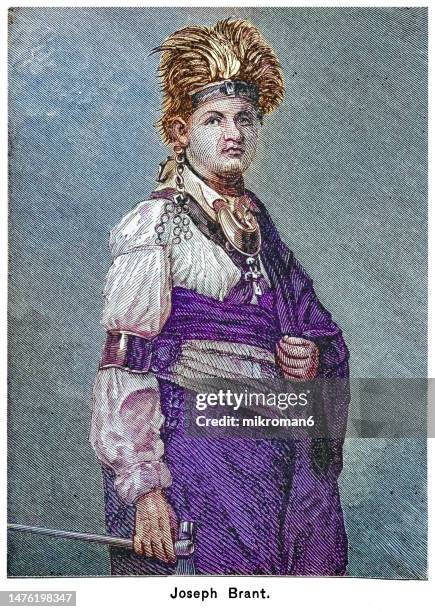 portrait of thayendanegea or joseph brant (march 1743 – november 24, 1807) a mohawk military and political leader, based in present-day new york - joseph brant leader stock pictures, royalty-free photos & images