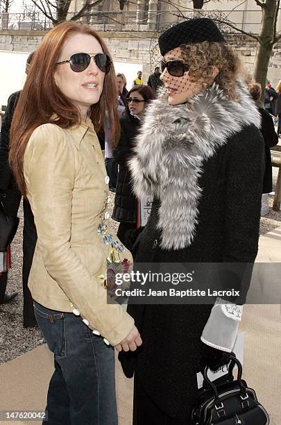 Julianne Moore and Marisa Berenson during Paris Fashion Week - Ready to Wear - Fall/Winter 2005 - Dior - Front Row and Arrivals in Paris, France.